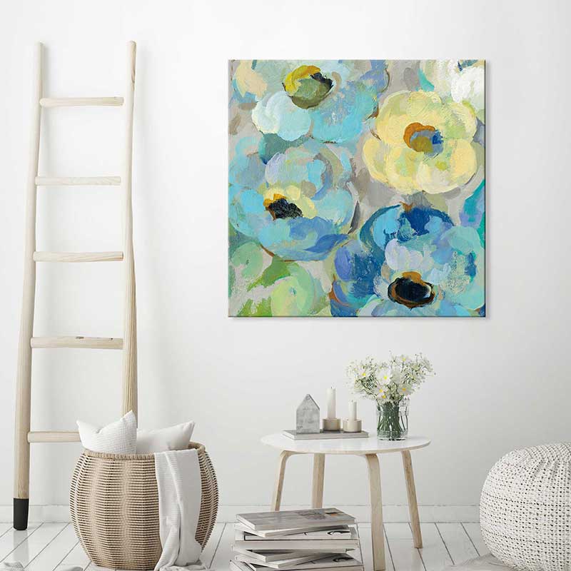 Fresh Teal Flowers II - Framed Canvas Art