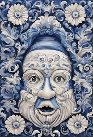 Abstract Blue White Face