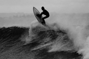 Black and White Surfing Photo