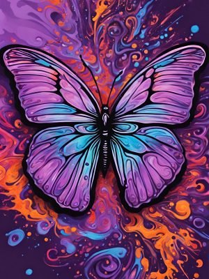 Blue Orange Purple Butterfly Painting