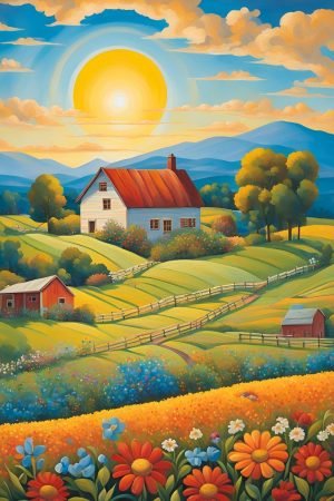 Farm Houses in Villages and Sunny Day