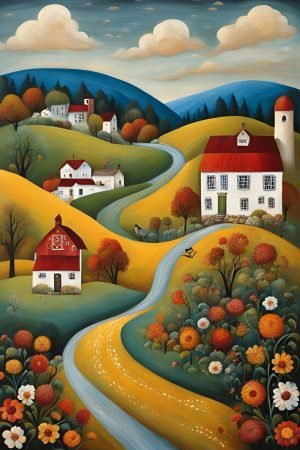 Village Road and Houses on the Hills