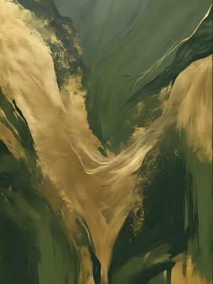 Abstract Olive Green and Gold canvas wall art and poster print