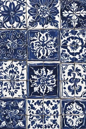 Blue and White Ceramic Patterns poster and canvas print