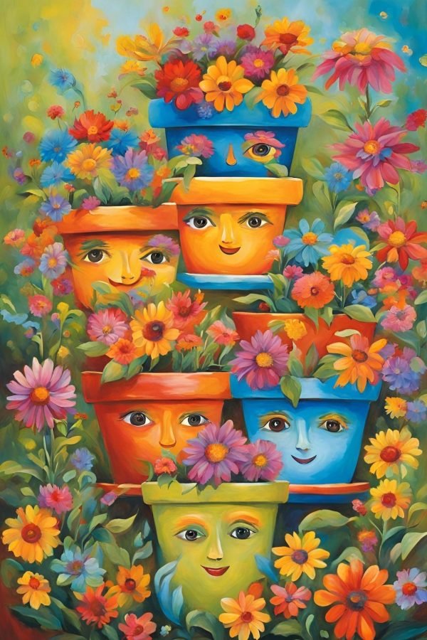 Flower Pot People poster and canvas wall art