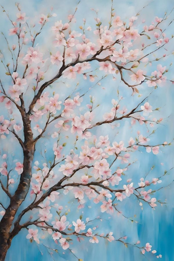 Japanese Cherry Blossom (Sakura Tree) Painting canvas wall art and poster print