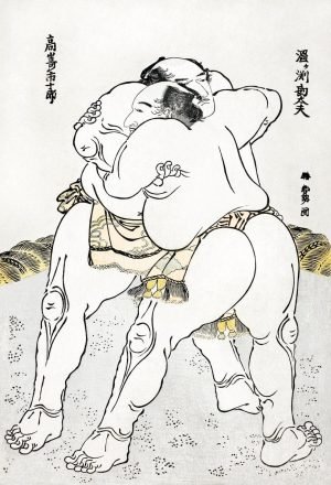 Japanese Sumo Wrestlers Painting Print Katsushika Hokusai
