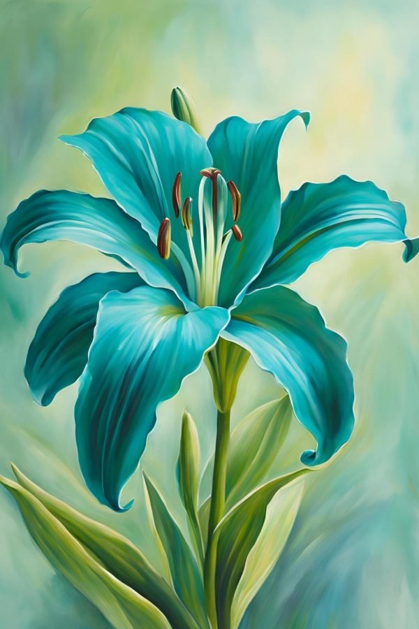 Teal Lily painting poster and canvas art print