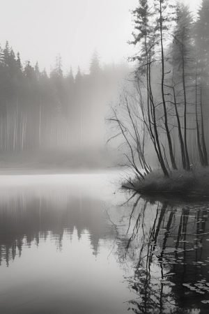 Tuesday Morning Misty Forest and Lake