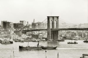 Vintage New York Brooklyn Bridge Skyline poster and canvas art print