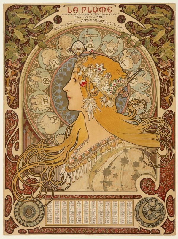 Zodiac (La Plume) Poster Alphonse Mucha
