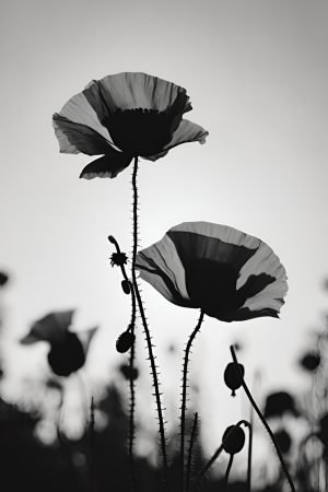 Poppy Silhouette poster and canvas print black and white photo