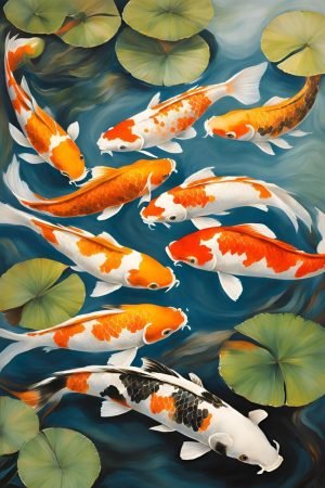9 koi Fish Painting Feng Shui Wall Art framed poster and canvas prints