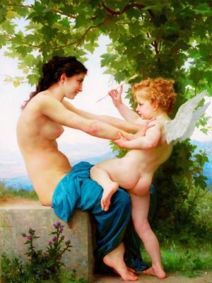A Young Girl Defending Herself against Eros William-Adolphe Bouguereau art print
