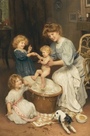Baby’s Bath Time Arthur John Elsley painting art prints