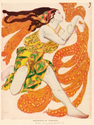 Bacchante in "Narcisse" Léon Bakst vintage theater costume design painting poster and canvas art print