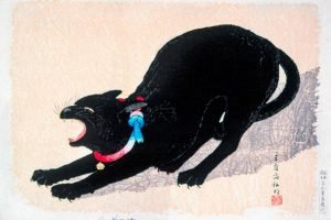 Japanese Black Cat Hissing Hiroaki Takahashi painting framed poster and canvas art print