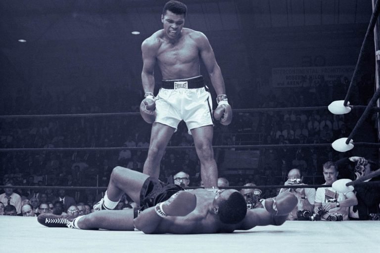 Black White Muhammad Ali vs Sonny Liston poster - Framed Canvas Art