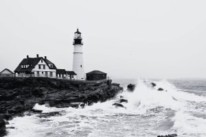 Black and White Portland Head Light lighthouse Poster and framed canvas print