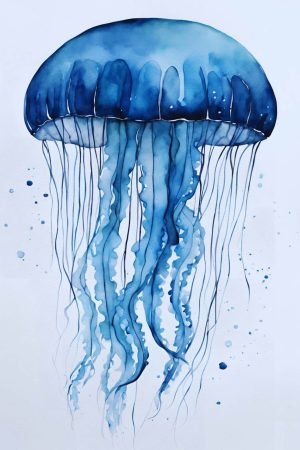 Blue Jellyfish Art Print framed poster and canvas painting