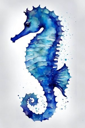 Blue Seahorse Painting Print