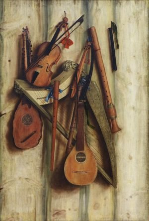 Board Partition With Musical Instruments Painting Trompe L’oeil