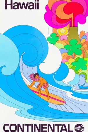 Vintage Continental Airlines Hawaii Travel Poster