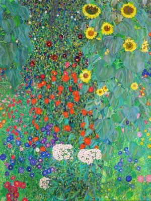 Farm Garden with Sunflowers Gustav Klimt Art Nouveau Poster print and canvas art painting