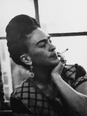 Frida Kahlo Smoking Black White Photo poster print and framed canvas art