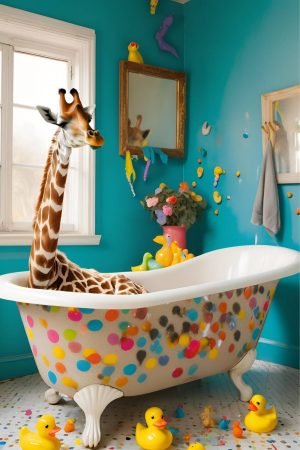 Giraffe in Bathtub Picture Print