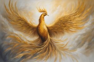 Golden Phoenix Feng Shui painting wall art canvas and framed poster print