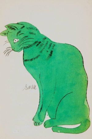 Green Cat Print Andy Warhol Poster and framed canvas art print