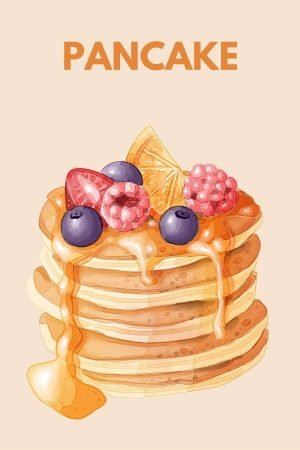 Pancake with Fruits Poster print and canvas wall art kitchen decor