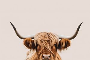Peeking Highland Cow Print framed poster and canvas art picture