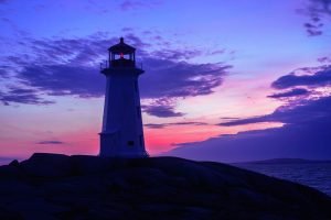 Peggy's Cove Lighthouse Sunset Poster print and framed canvas wall art