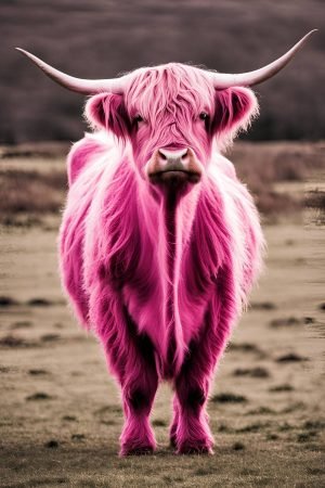 Pink Highland Cow Print framed poster and canvas wall art