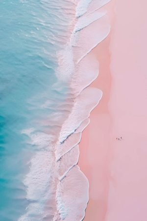 Pink and Blue Beach Poster Print and framed canvas wall art