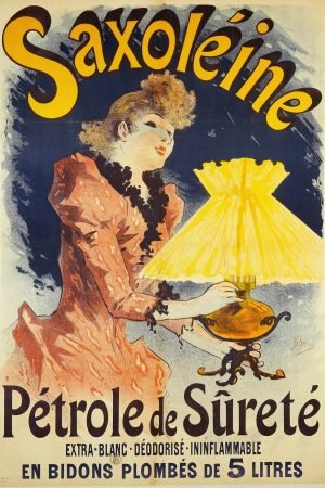 Saxoléine Pétrole De Sûreté Jules Chéret vintage Art Nouveau advertising poster and framed canvas print