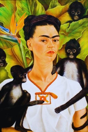 Self-Portrait with Monkeys Frida Kahlo painting canvas wall art and framed poster print