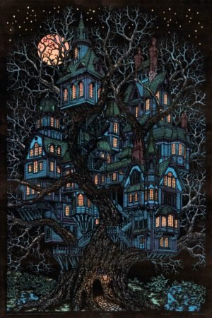 Treehouse Blacklight Poster framed print and canvas wall art