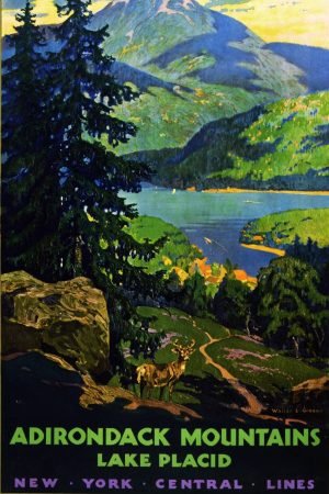Vintage Adirondack Mountains Lake Placid New York Central Lines Poster
