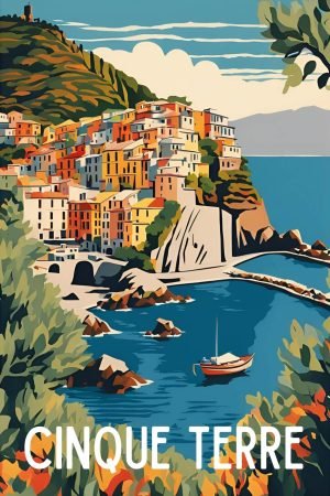 Vintage Cinque Terre Travel Poster