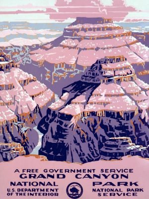 Vintage Grand Canyon National Park Travel Poster and framed canvas art print