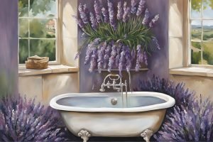 Vintage Lavender Bath Art Painting canvas and poster print