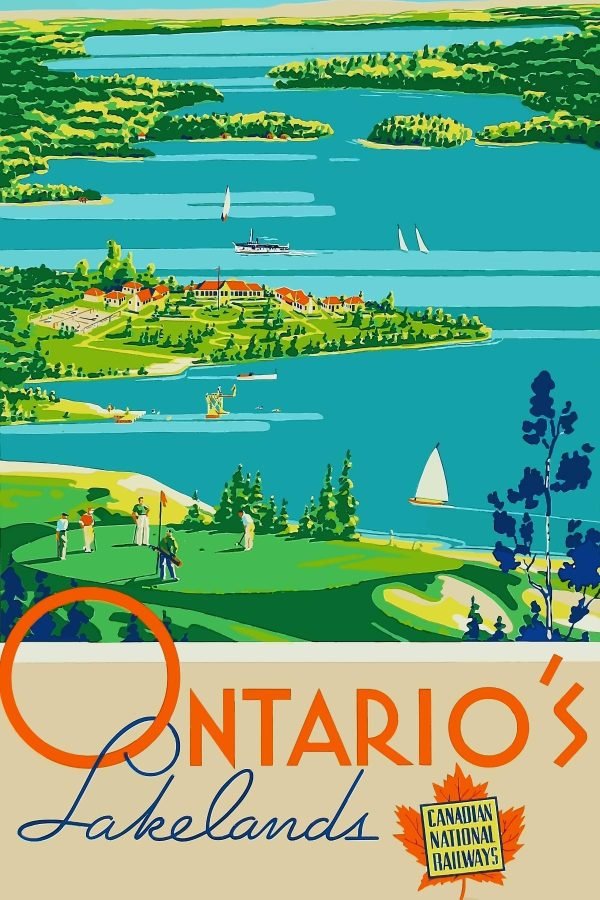 Vintage Ontario's Lakelands Travel Poster Canadian National Railways