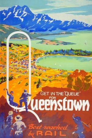 Vintage Queenstown New Zealand Railway Travel Poster