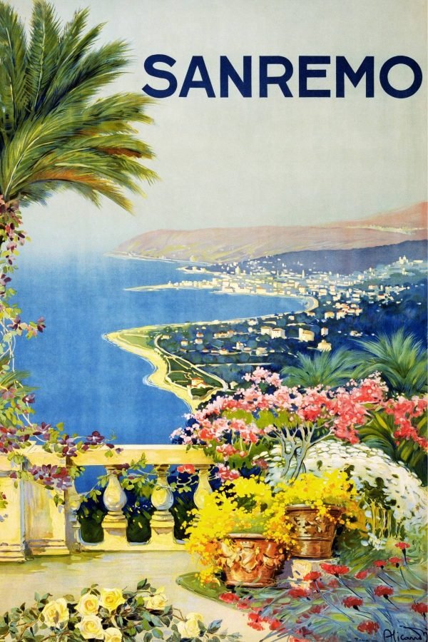 Vintage Sanremo Alicandri Roma Travel Poster
