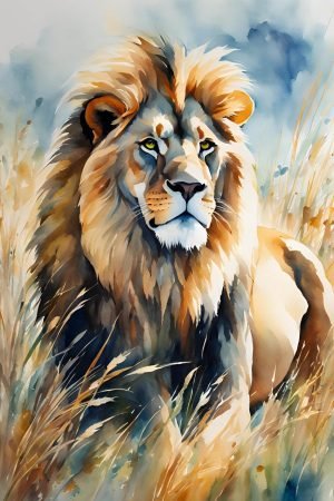 Watercolor Lion Painting Print canvas wall art and framed poster