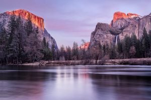 Yosemite Valley Sunset Scenery Poster and framed canvas print