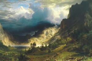 Albert Bierstadt A Storm in the Rocky Mountains Painting Print framed poster and canvas wall art